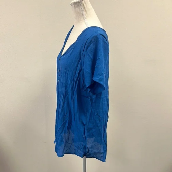 Blue Relaxed Short Sleeve Button Down Shirt - Picture 3 of 6